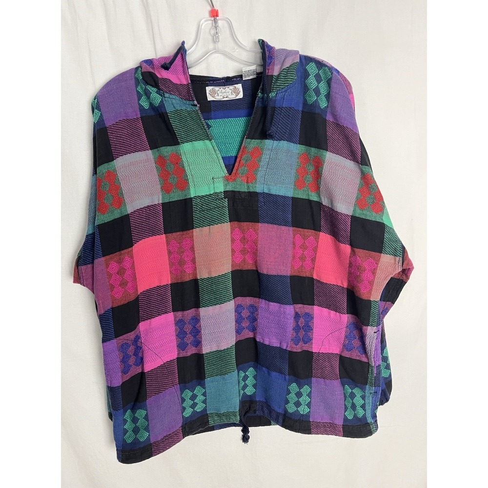 Vintage 90s Angelique Imports Patchwork Hoodie Pullover 100% Cotton Free Size - Picture 8 of 9